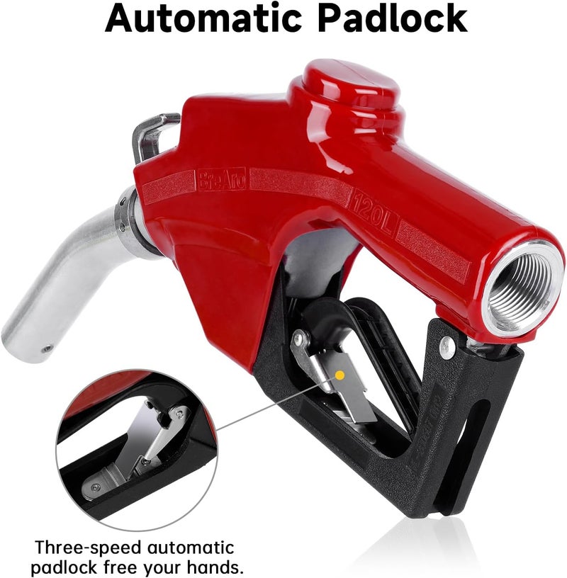 BreAro 1 Inch NPT Automatic Fuel Nozzle Auto Shut-Off Red with Swivel Joint 19/16 Inches (OD=30mm) Gas Pump Nozzle Three Notch Hold Open Clip Used For Diesel, Petro - Image 4